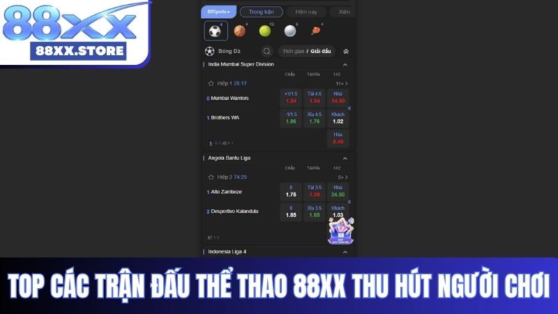 Top các trận đấu thể thao 88XX thu hút người chơi